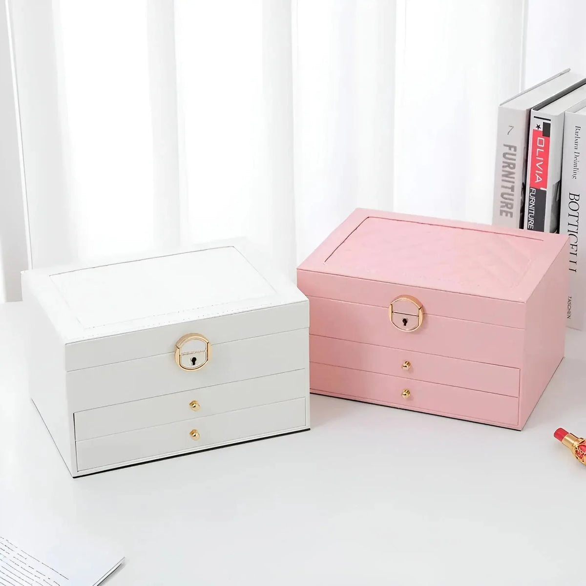 Jewelry Box Multi-Layer Faux Leather & Soft Lining