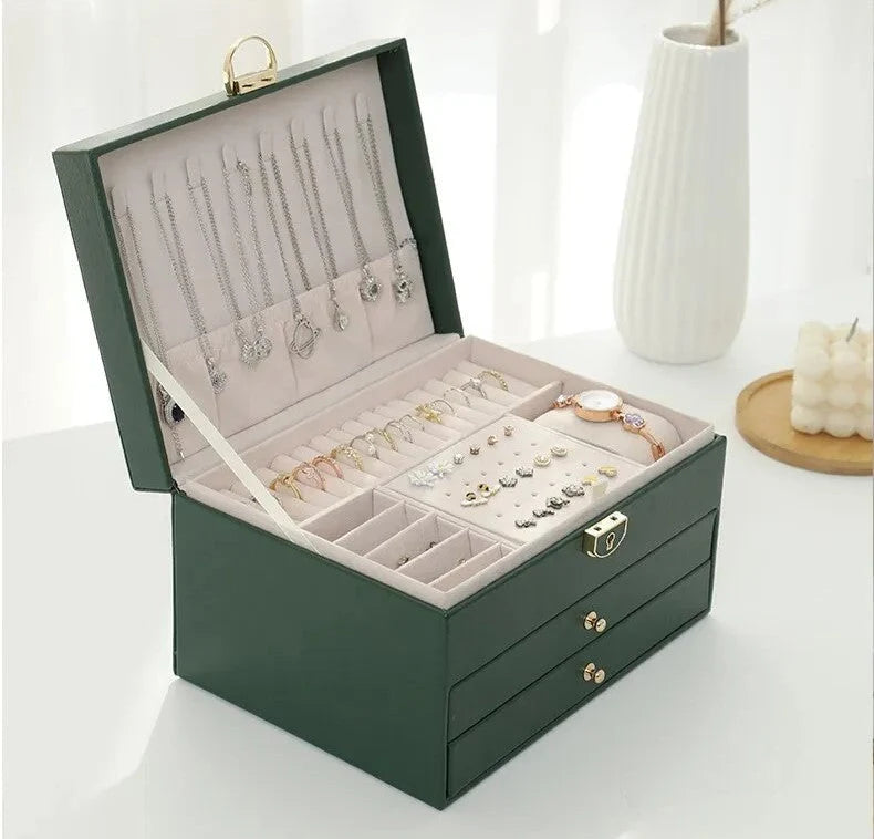Jewelry Box Multi-Layer Soft-Lined Multiple Compartments