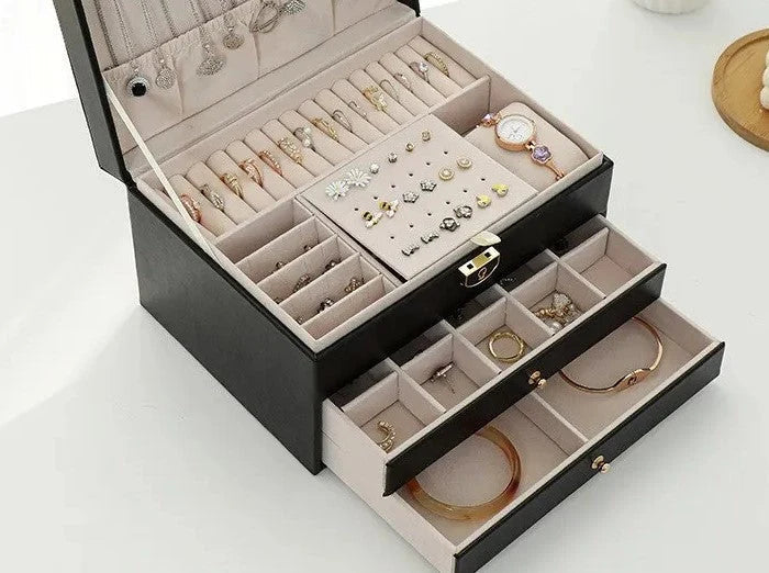 Jewelry Box Multi-Layer Soft-Lined Multiple Compartments