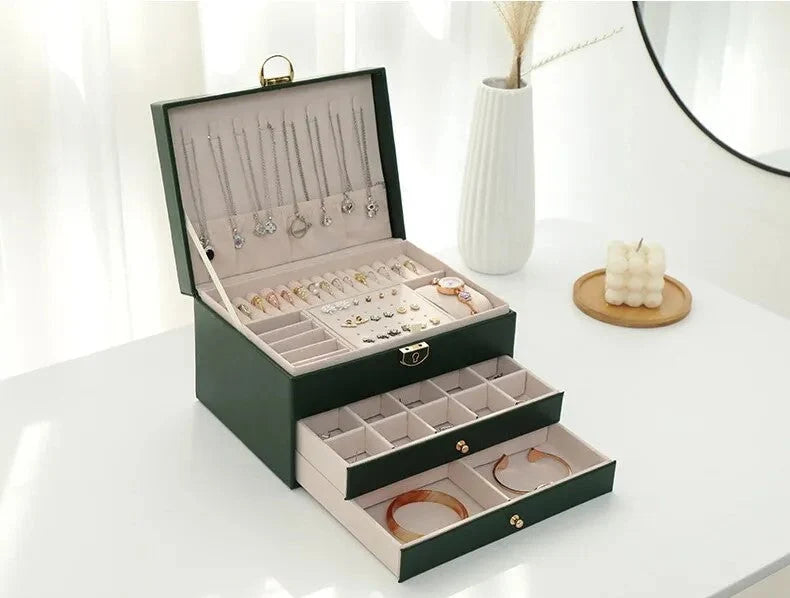 Jewelry Box Multi-Layer Soft-Lined Multiple Compartments