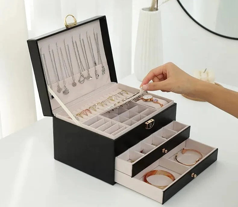 Jewelry Box Multi-Layer Soft-Lined Multiple Compartments