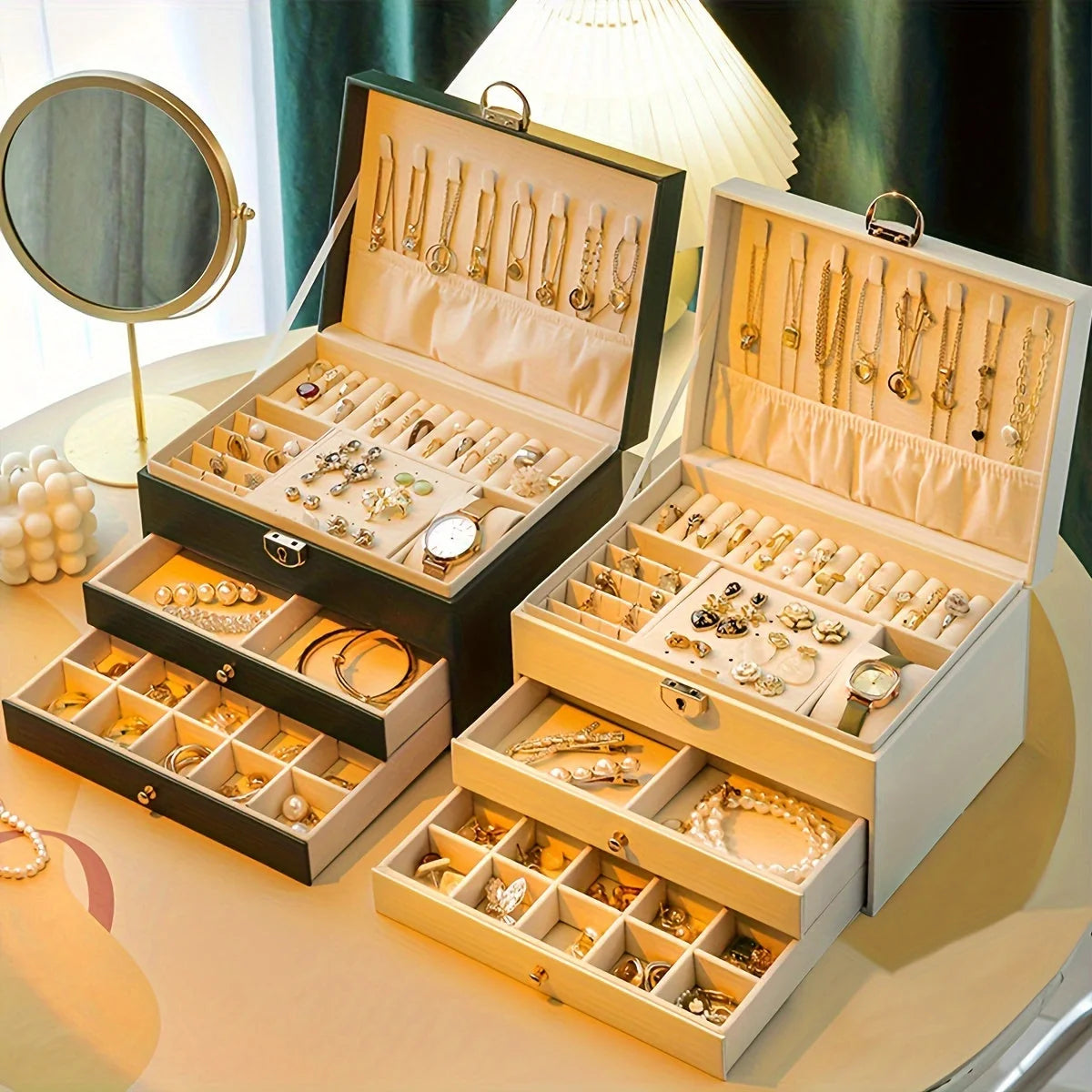 Jewelry Box PU Leather Multi-Compartment Travel-Friendly
