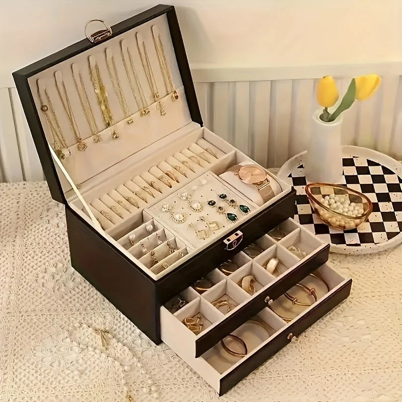 Jewelry Box PU Leather Multi-Compartment Travel-Friendly