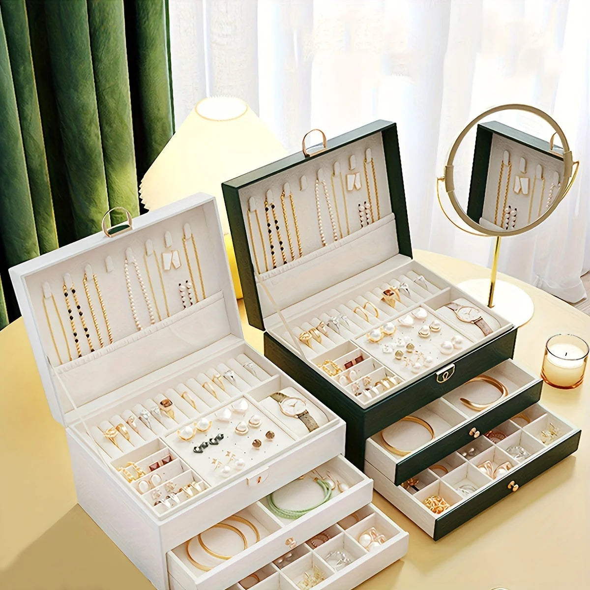 Jewelry Box PU Leather Multi-Compartment Travel-Friendly