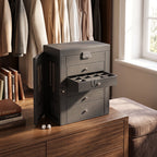 Jewelry Box Six Pull-Out Tiers Velvet-Lined Mirror & Locking