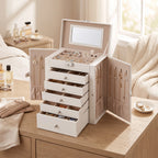 Jewelry Box Six Pull-Out Tiers Velvet-Lined Mirror & Locking