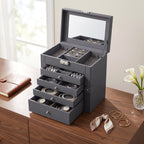 Jewelry Box Six Pull-Out Tiers Velvet-Lined Mirror & Locking