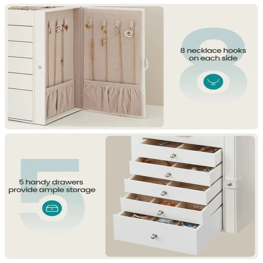 Jewelry Box Six Pull-Out Tiers Velvet-Lined Mirror & Locking