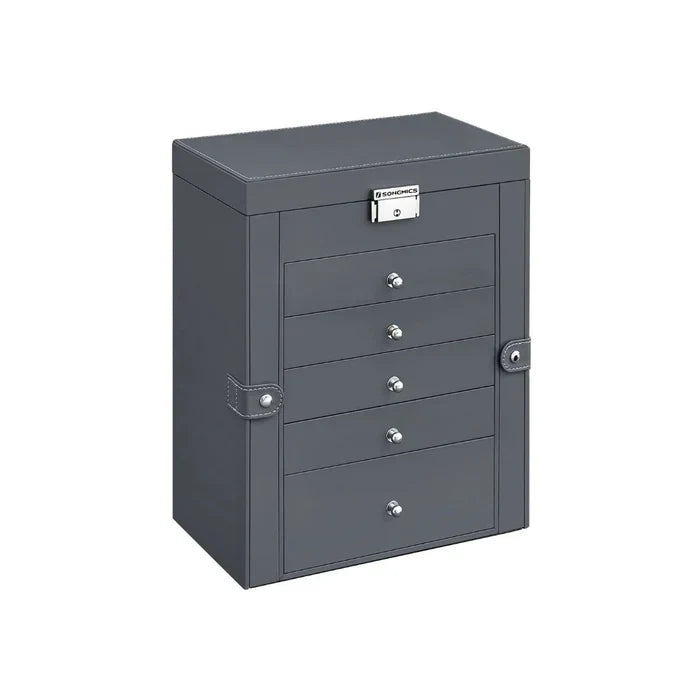 Jewelry Organizer Box 6-Tier Velvet-Lined Locking Closure