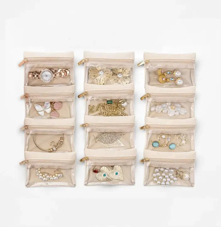 Jewelry Organizer Box Clear Zipper Pockets Flannel Lined