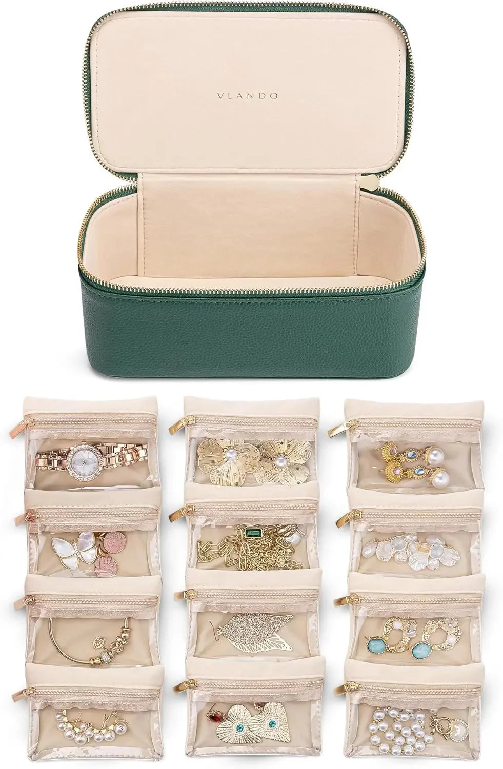 Jewelry Organizer Box Clear Zippered Pouches Flannel Lined