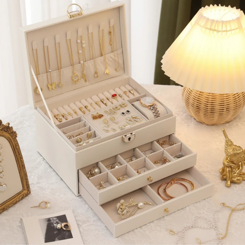 Jewelry Organizer Box PU Leather Multi-Compartment Travel-Friendly