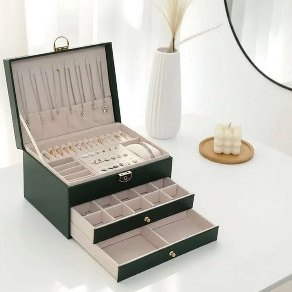 Jewelry Organizer Leather Multi-Layer Travel-Friendly