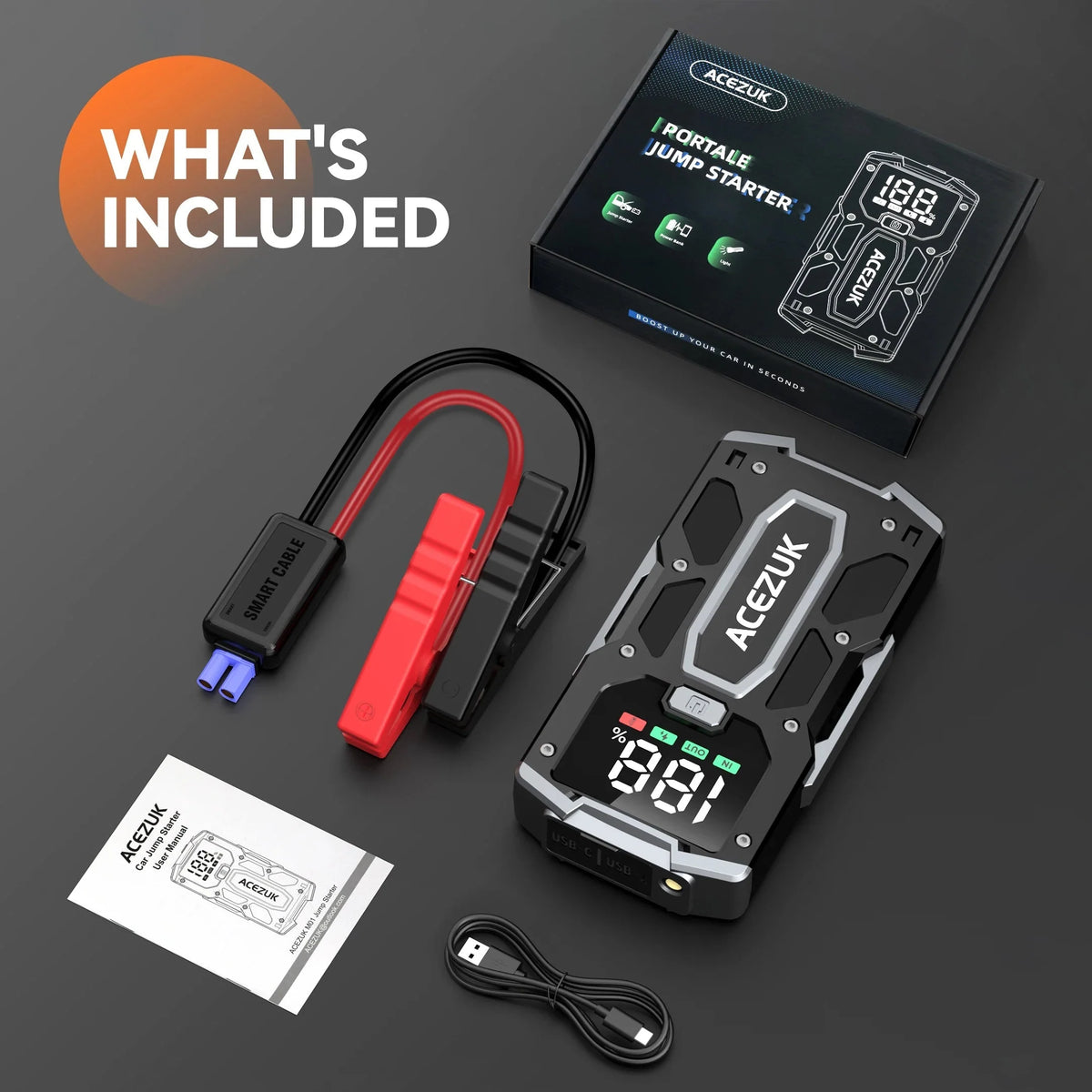 Jump Starter 3000A Peak 12800mAh Power Bank