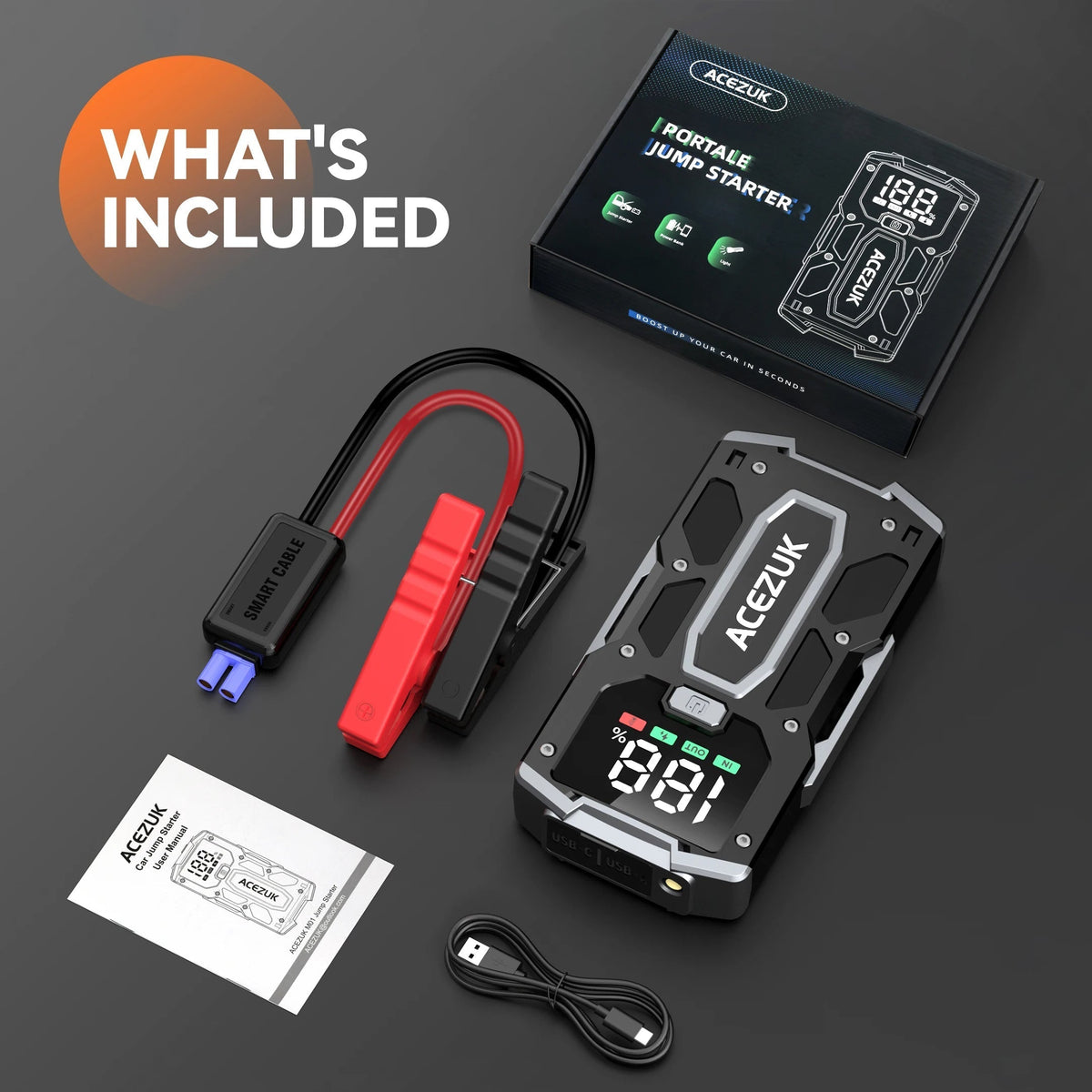 Jump Starter 3000A Peak 12800mAh Power Bank