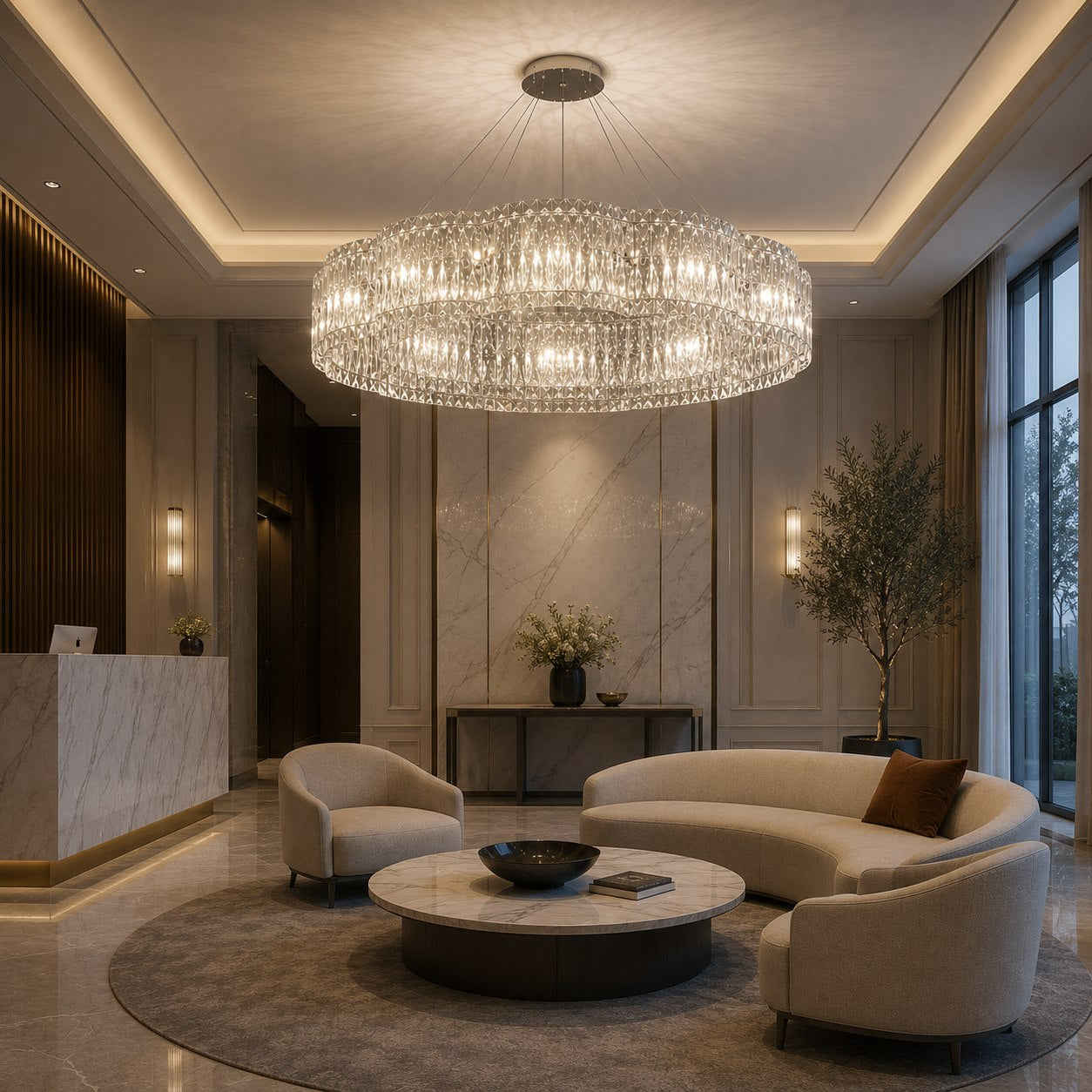 K9 Crystal & Stainless Steel LED Chandelier (Adjustable Height)