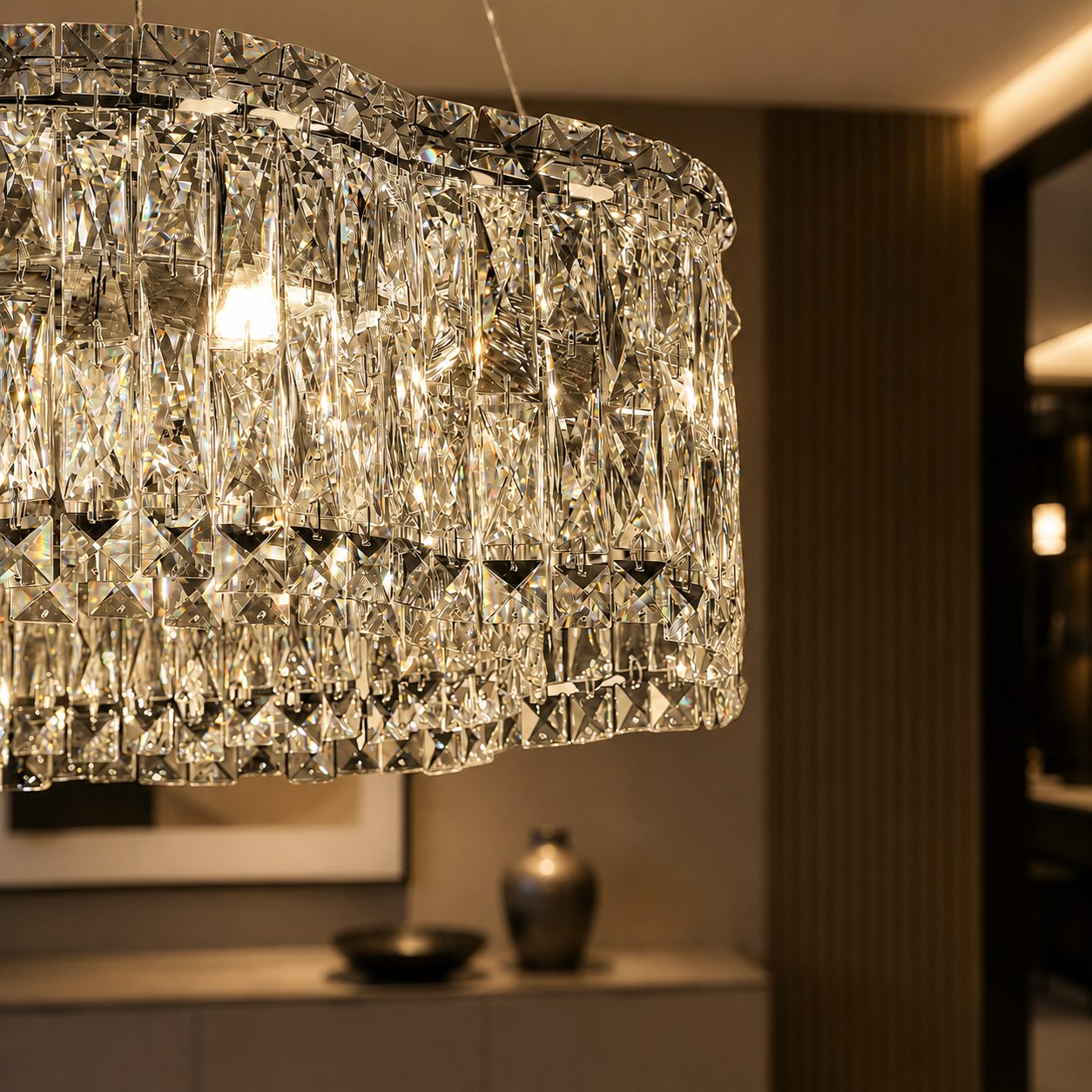 K9 Crystal & Stainless Steel LED Chandelier (Adjustable Height)