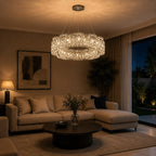 K9 Crystal & Stainless Steel LED Chandelier (Adjustable Height)