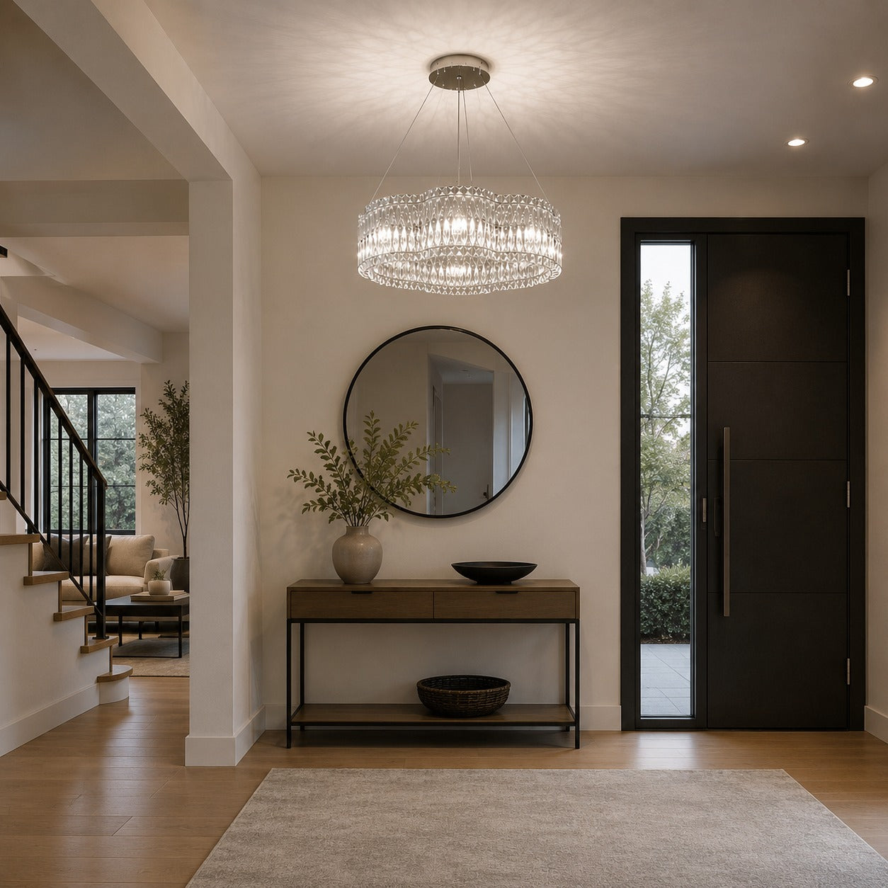K9 Crystal & Stainless Steel LED Chandelier (Adjustable Height)