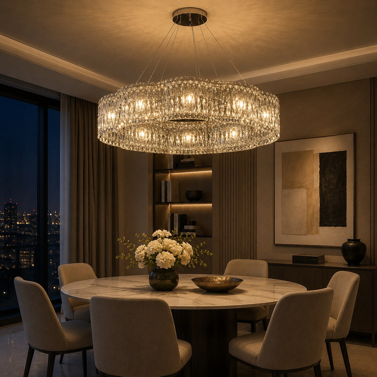 K9 Crystal & Stainless Steel LED Chandelier (Adjustable Height)