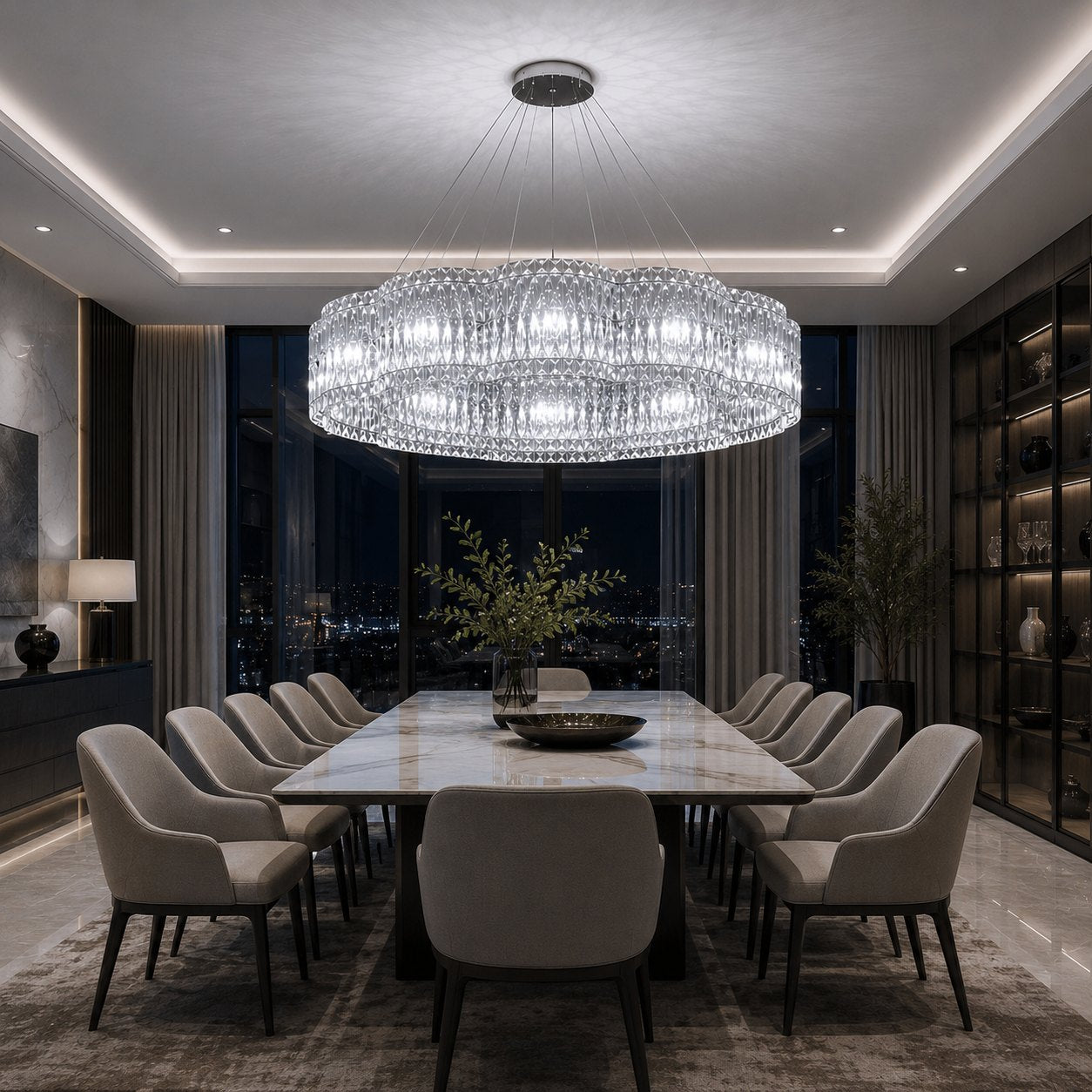 K9 Crystal & Stainless Steel LED Chandelier (Adjustable Height)