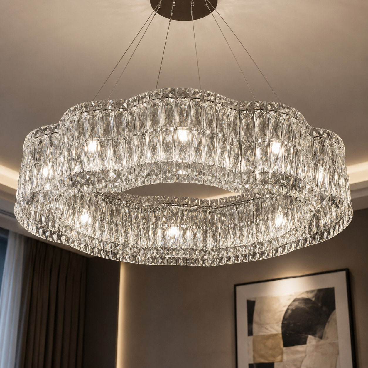 K9 Crystal & Stainless Steel LED Chandelier (Adjustable Height)