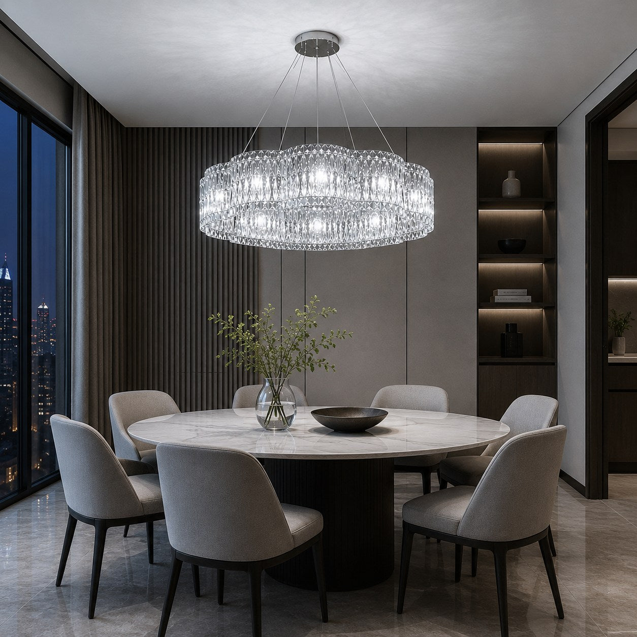 K9 Crystal & Stainless Steel LED Chandelier (Adjustable Height)