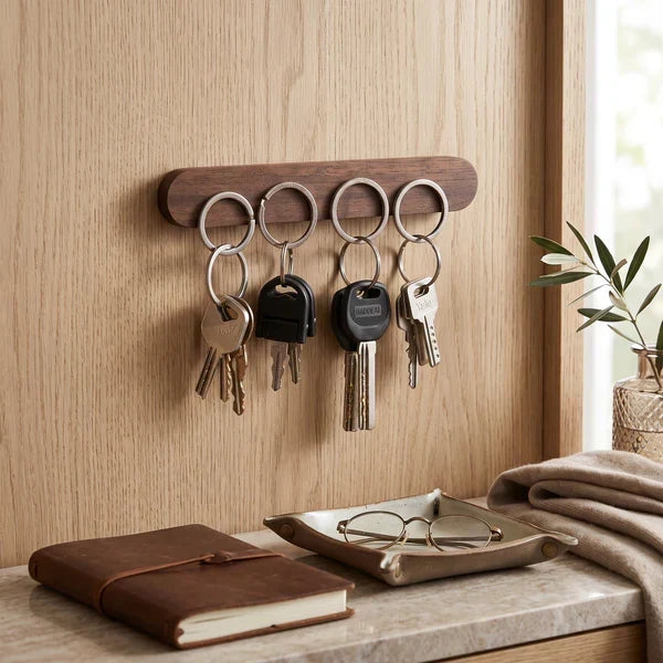 Key Holder Magnetic Wall Mount Natural Wood