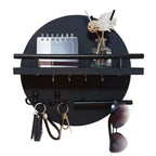 Key Holder Wall-Mounted Round Wood Shelf & Hooks