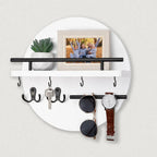 Key Holder Wall-Mounted Round Wood Shelf & Hooks