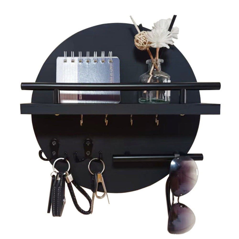 Key Holder Wall Mounted Sustainable Wood Shelf & Hooks