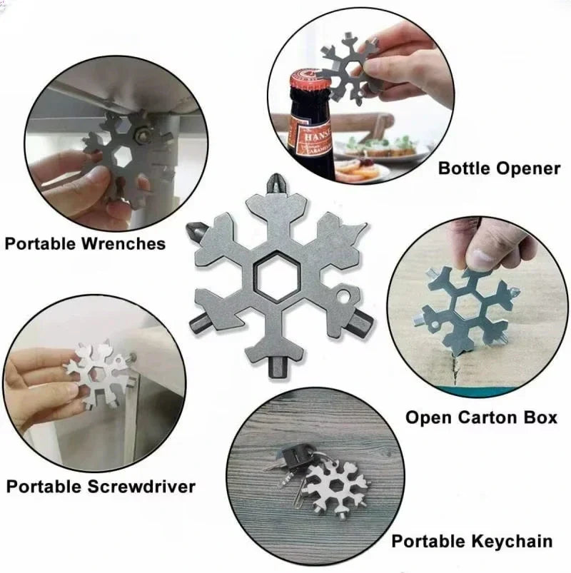 Keychain Multitool 18-in-1 Snowflake Wrenches & Screwdrivers