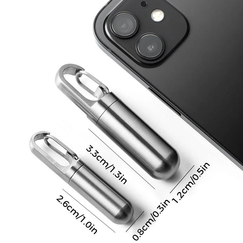 Keychain Pill Box Stainless Steel Airtight Seal