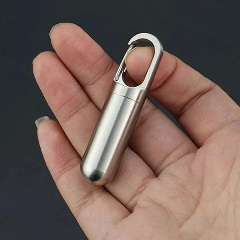 Keychain Pill Box Stainless Steel Airtight Seal