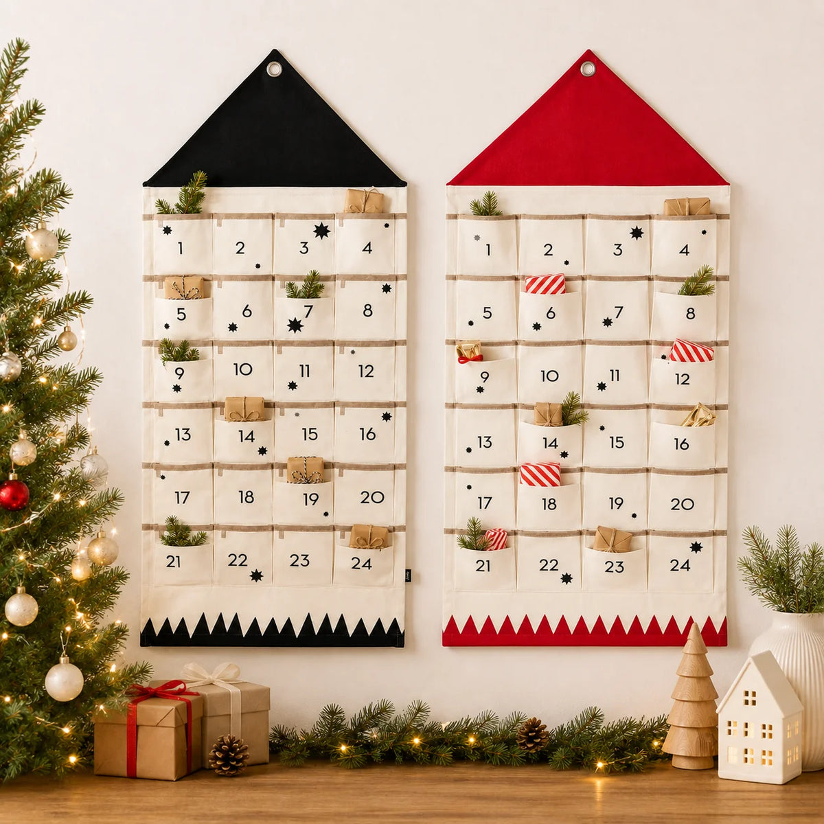 Kids Advent Calendar Fabric 24 Numbered Pockets