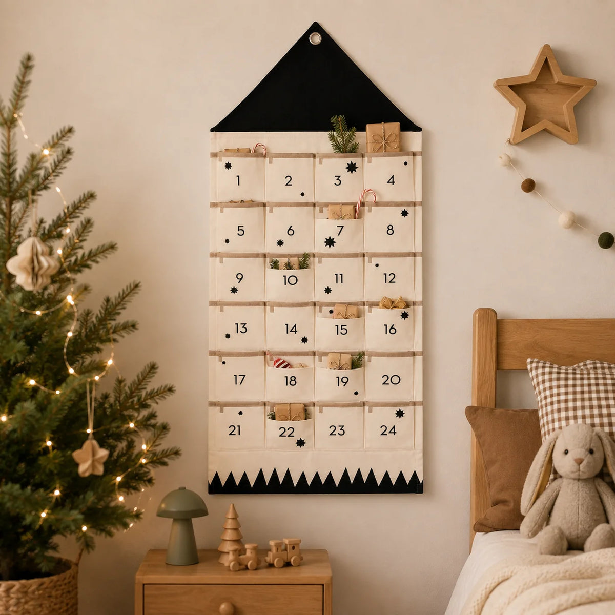 Kids Advent Calendar Fabric 24 Numbered Pockets