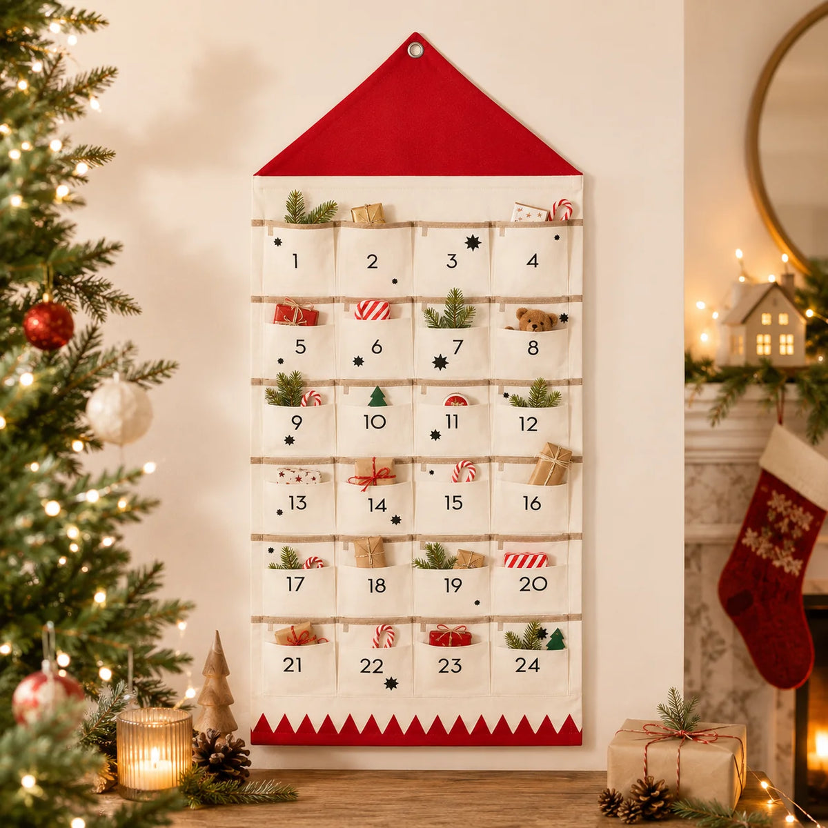 Kids Advent Calendar Fabric 24 Numbered Pockets