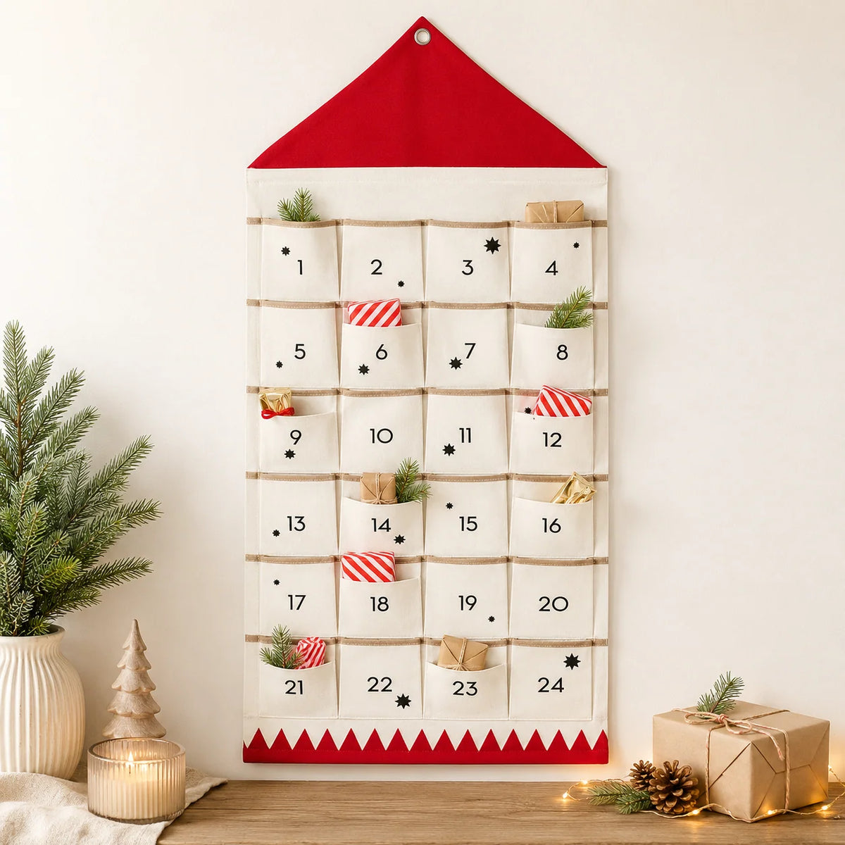 Kids Advent Calendar Fabric 24 Numbered Pockets