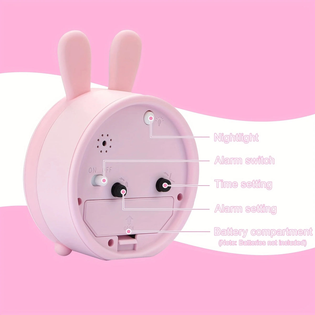 Kids Alarm Clock Silent Soft Night Light Rabbit Design
