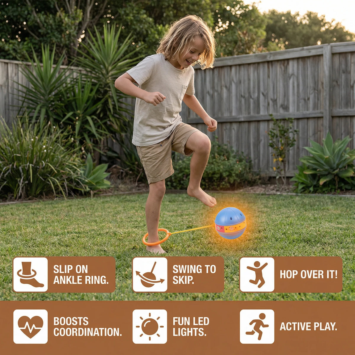 Kids Ankle Bounce Ball Motion-Activated LED Adjustable Loop