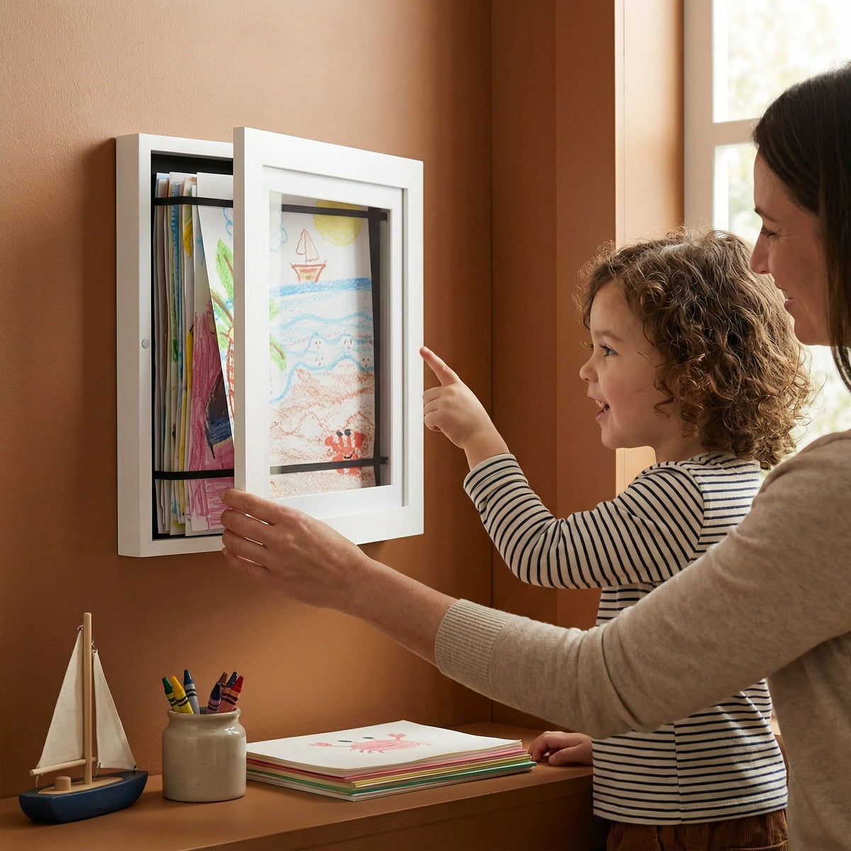 Kids Art Storage Frame Flip-Open Front Holds 150 Drawings