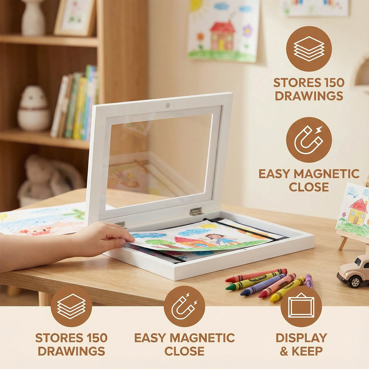 Kids Art Storage Frame Flip-Open Front Holds 150 Drawings
