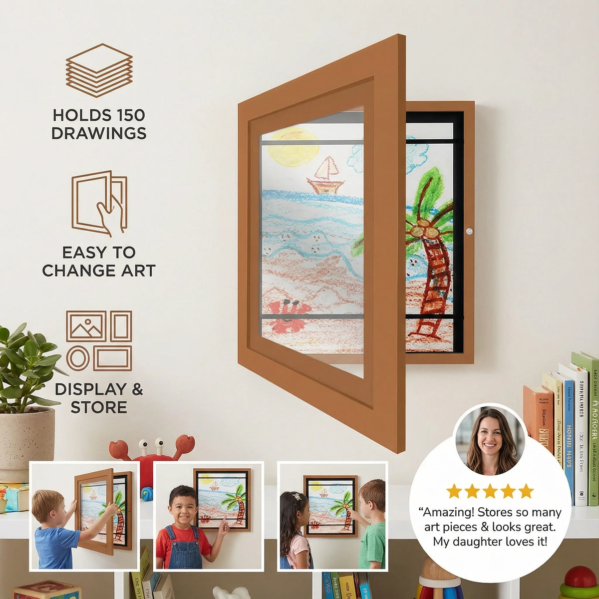 Kids Art Storage Frame Flip-Open Front Holds 150 Drawings