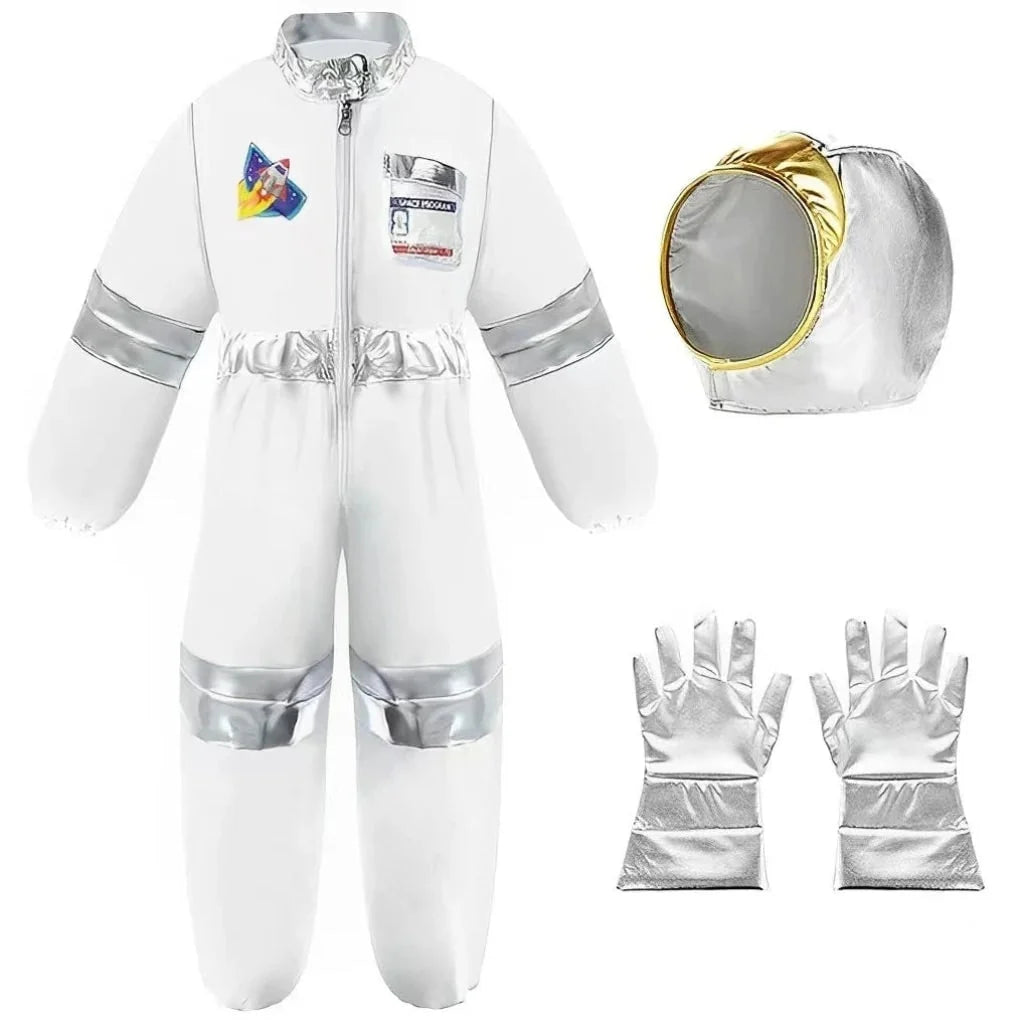 Kids Astronaut Costume Helmet & Metallic Gloves Space Patches