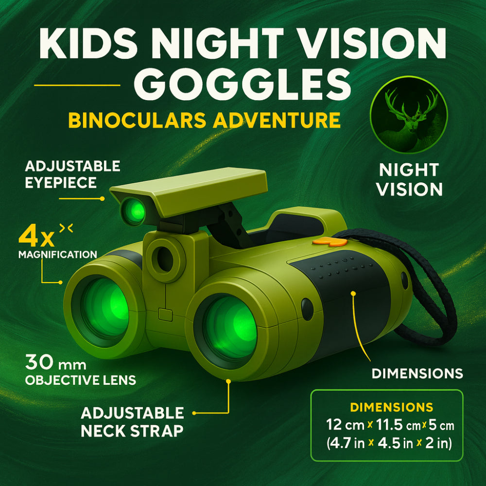 Kids Binoculars Night Vision 4X Magnification Shock-Resistant & Water-Resistant