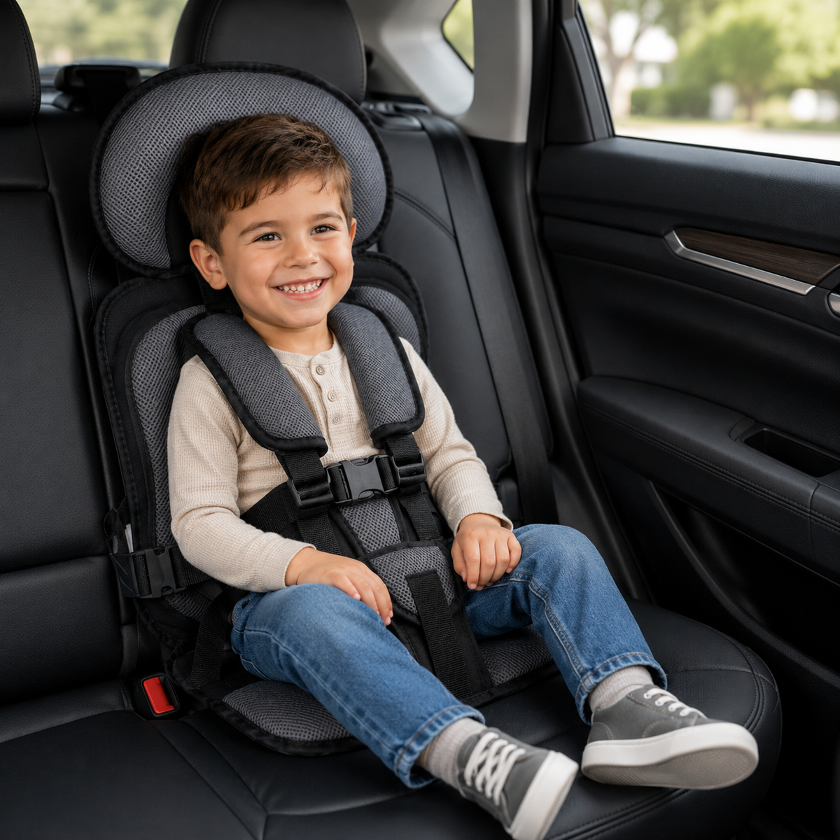 Kids Booster Car Seat Foldable Lightweight 5-Point Harness