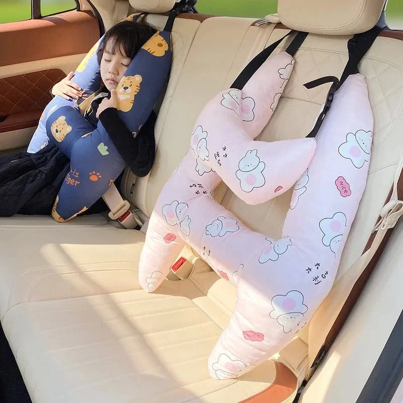 Kids Car Neck Pillow Ergonomic Cotton Blend Adjustable Straps