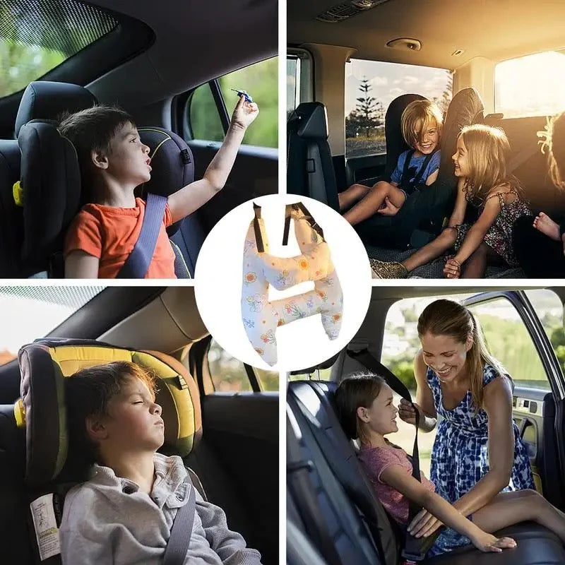 Kids Car Neck Pillow Ergonomic Cotton Blend Adjustable Straps