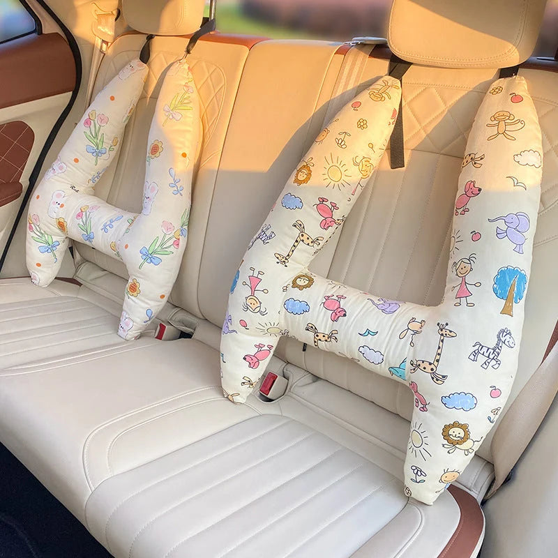 Kids Car Neck Pillow Ergonomic Cotton Blend Adjustable Straps