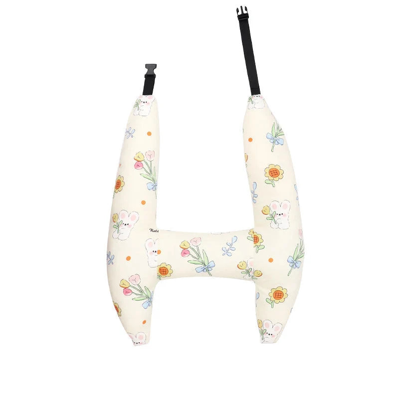 Kids Car Neck Pillow Ergonomic Cotton Blend Adjustable Straps